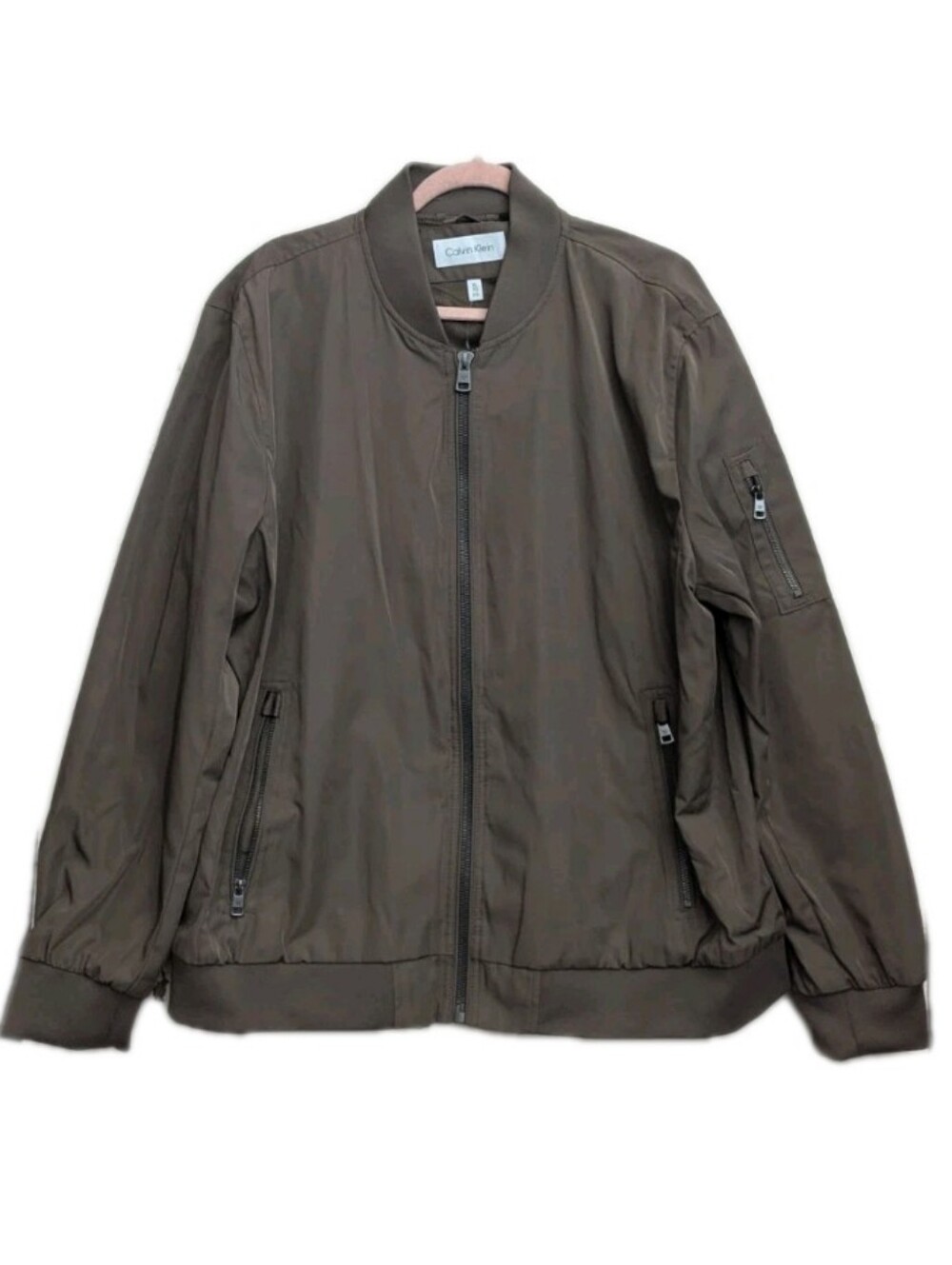 Calvin Klein Bomber Jacket Tan Men's Size XL Tan Brown Zip Up Pockets  NWT